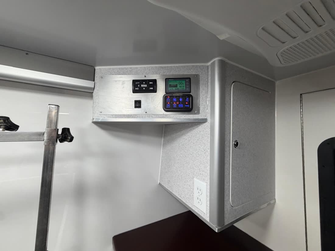 Aluminum control panel with battery monitor, switch panel and audio